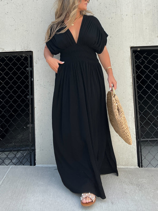 Slit V Neck Effortless Maxi Long Dress