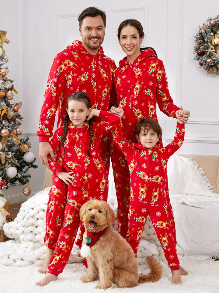 Christmas With Reindeer Printed Family Jumpsuit Set