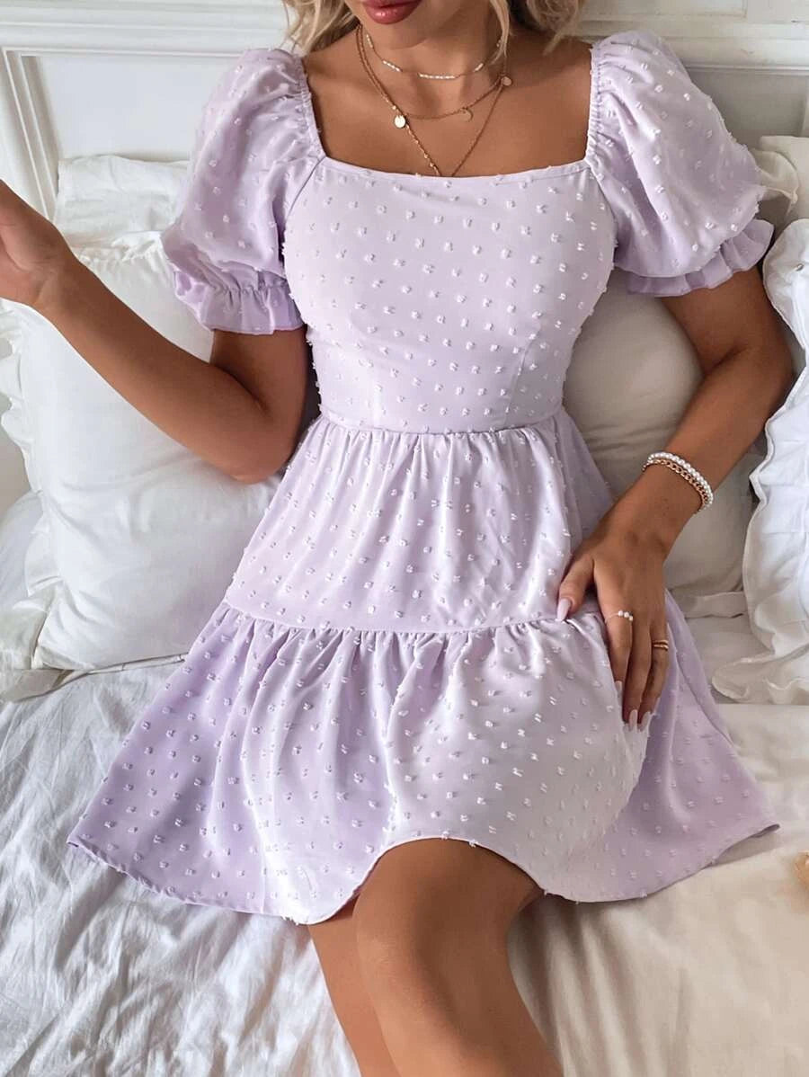 Barbie Swiss Dot Tie Ruffle Hem Dress