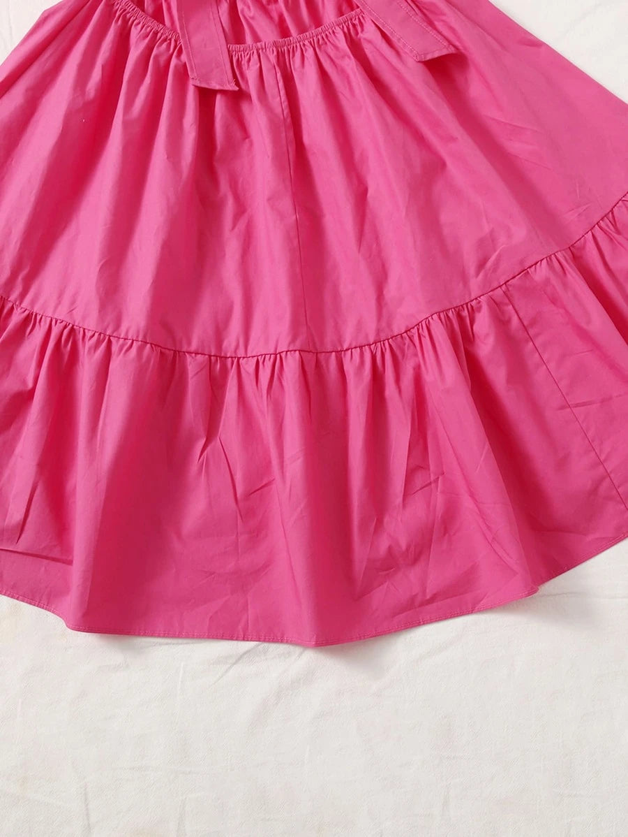 Barbie Square Puff Sleeve Ruffle Hem Dress