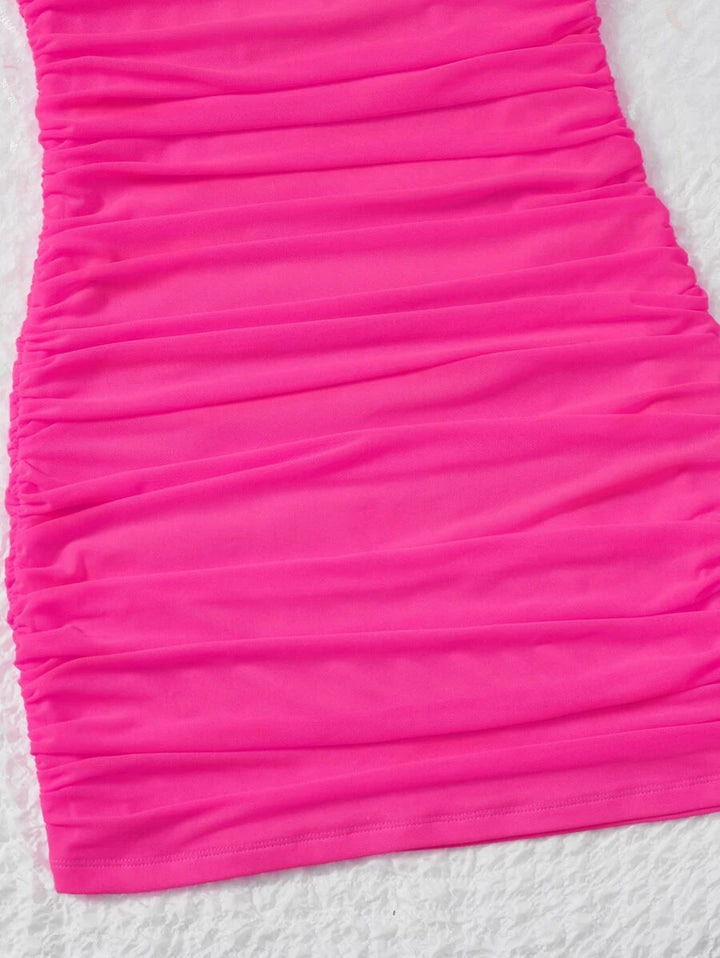 Barbie Neon Ruched Mesh Slim Fit Dress