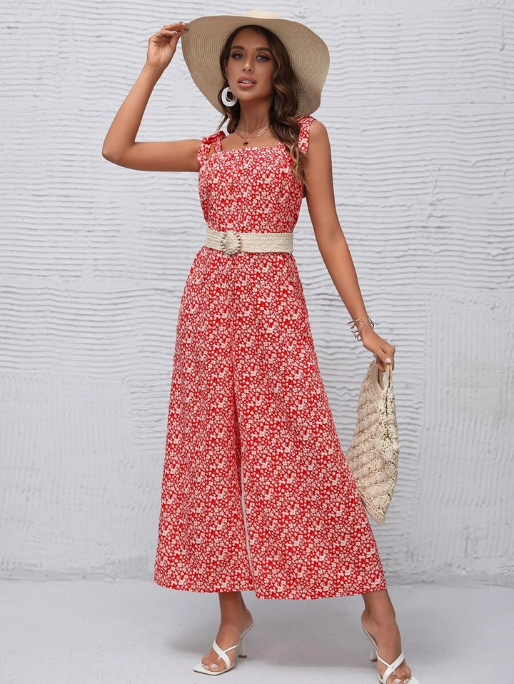 Floral Wide Leg Jumpsuit Without Belt