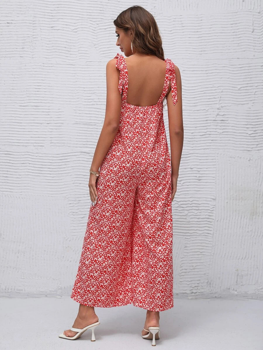 Floral Wide Leg Jumpsuit Without Belt