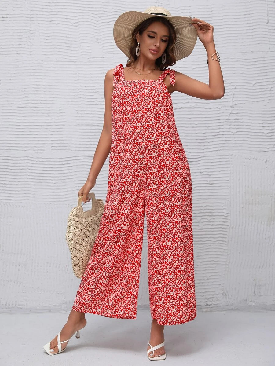 Floral Wide Leg Jumpsuit Without Belt