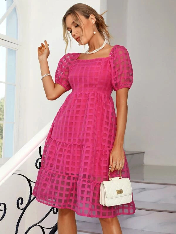 Barbie Frenchy Puff Sleeve Ruffle Hem Dress