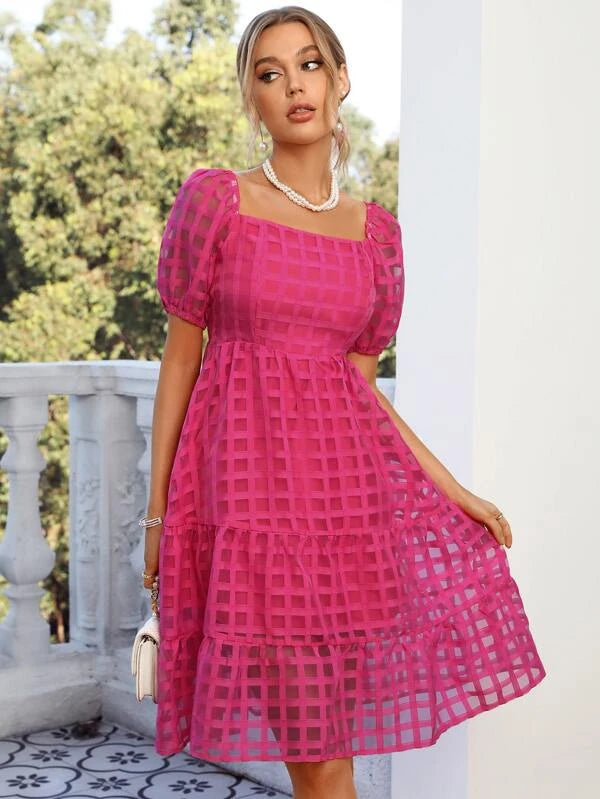 Barbie Frenchy Puff Sleeve Ruffle Hem Dress