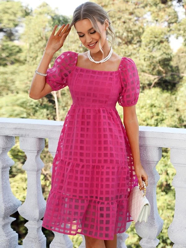 Barbie Frenchy Puff Sleeve Ruffle Hem Dress