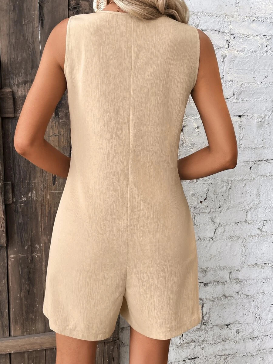 Button Front Dual Pocket Romper