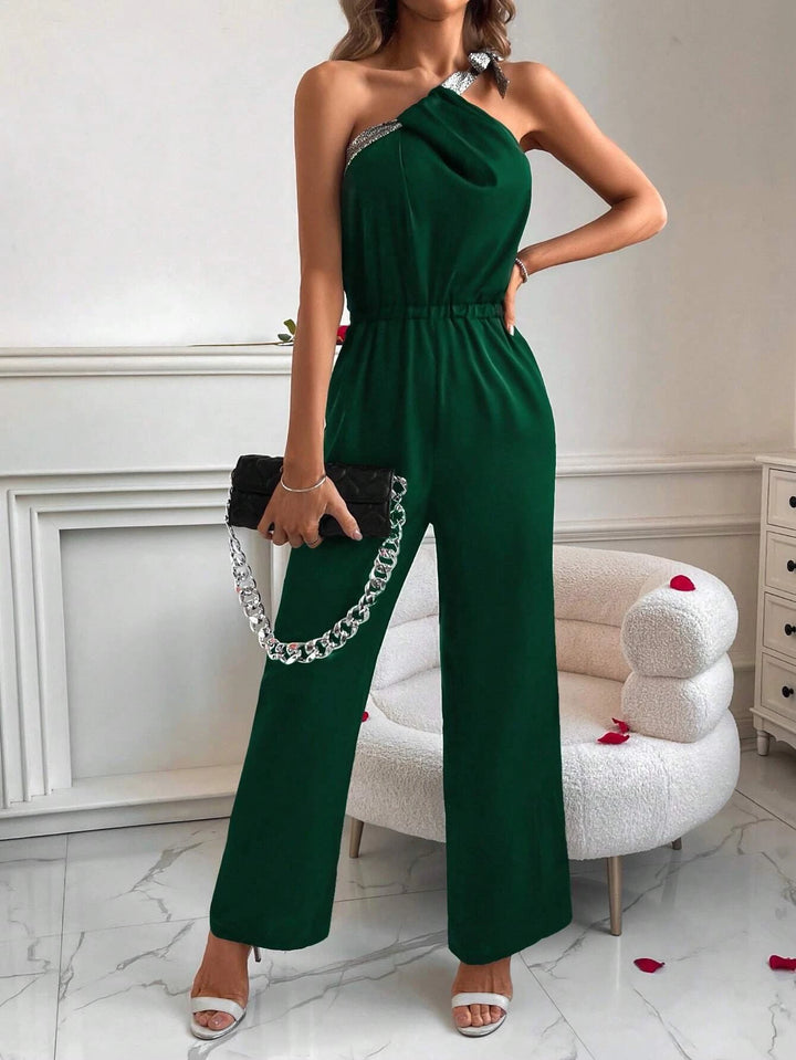 Ärmelloser Overall mit One-Shoulder-Knoten 