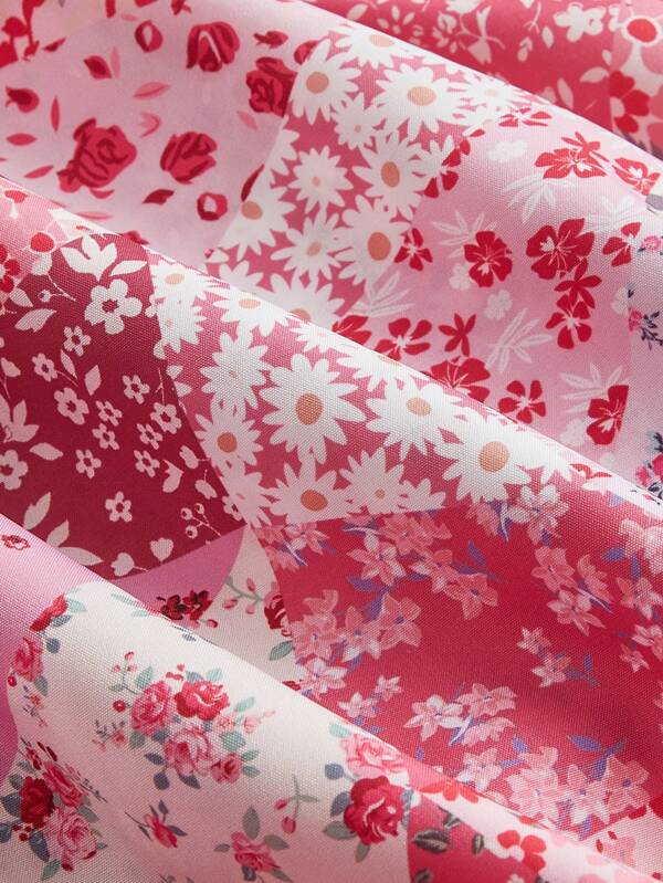 Robe camisole à ourlet à deux couches à motif floral 