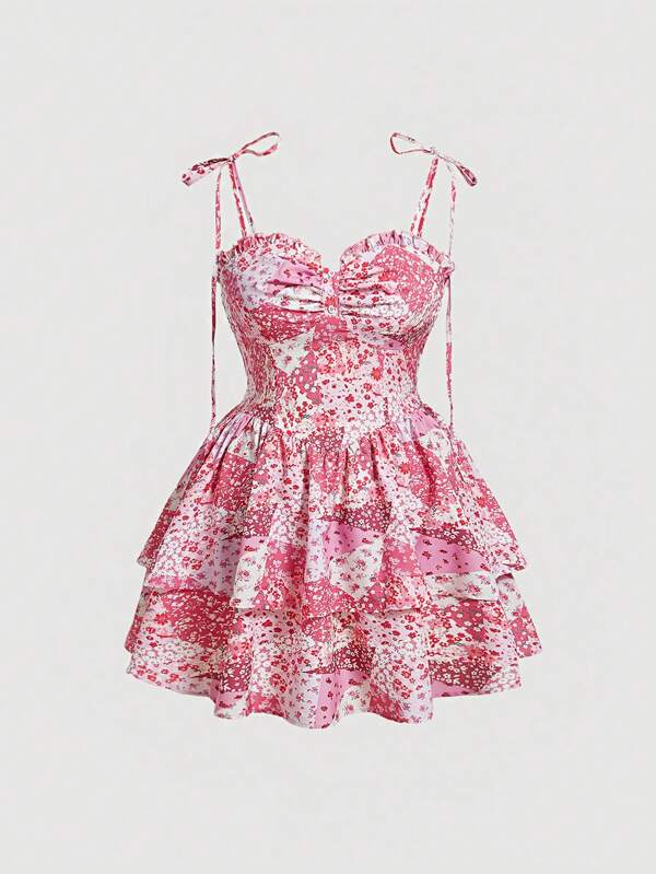 Barbie Floral Design Two Layer Hem Cami Dress