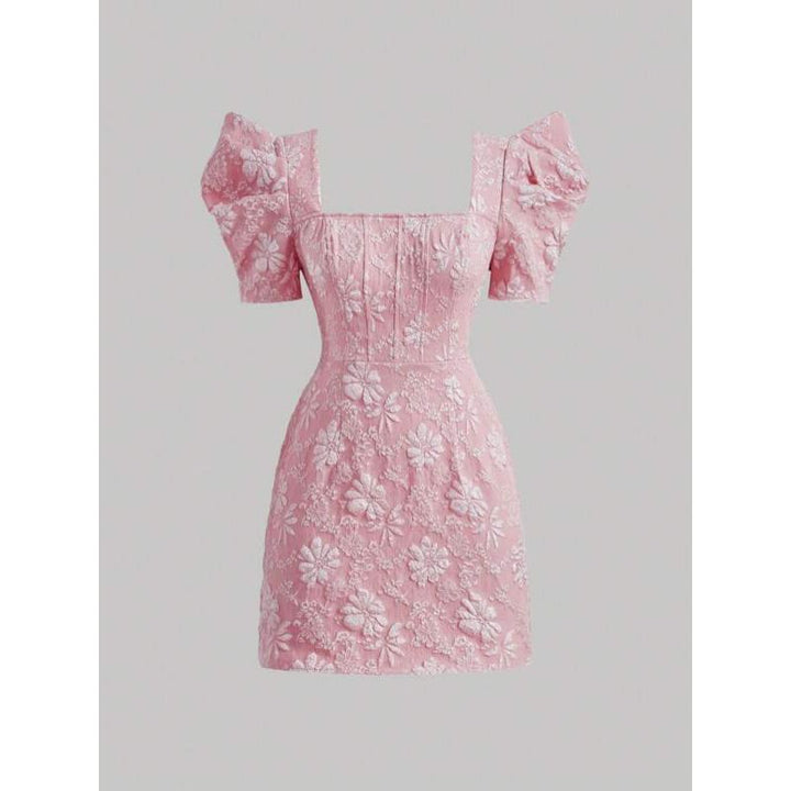 Barbie Floral Jacquard Puff Sleeve Dress
