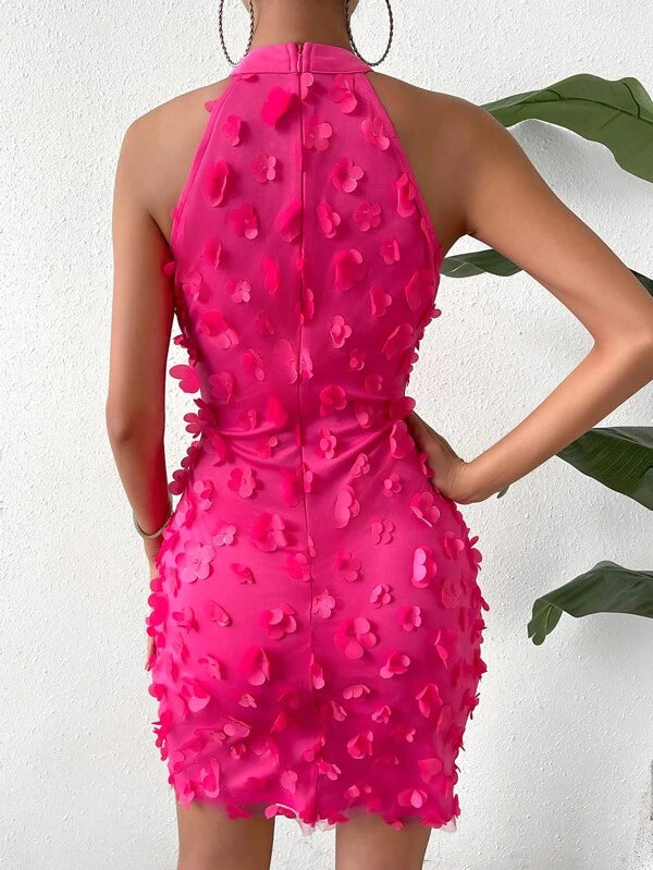 Barbie Floral Appliques Detail Halter Dress