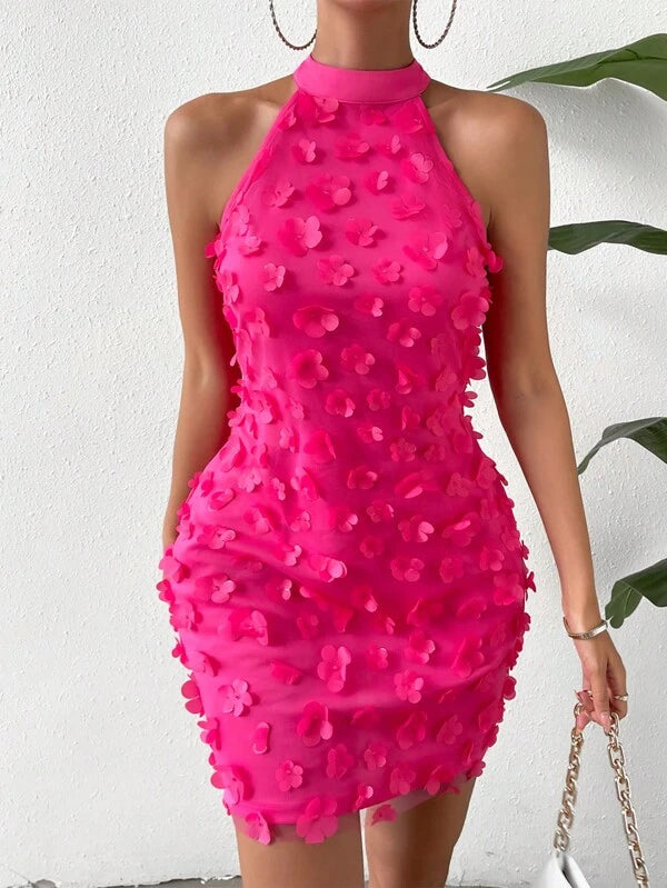 Barbie Floral Appliques Detail Halter Dress