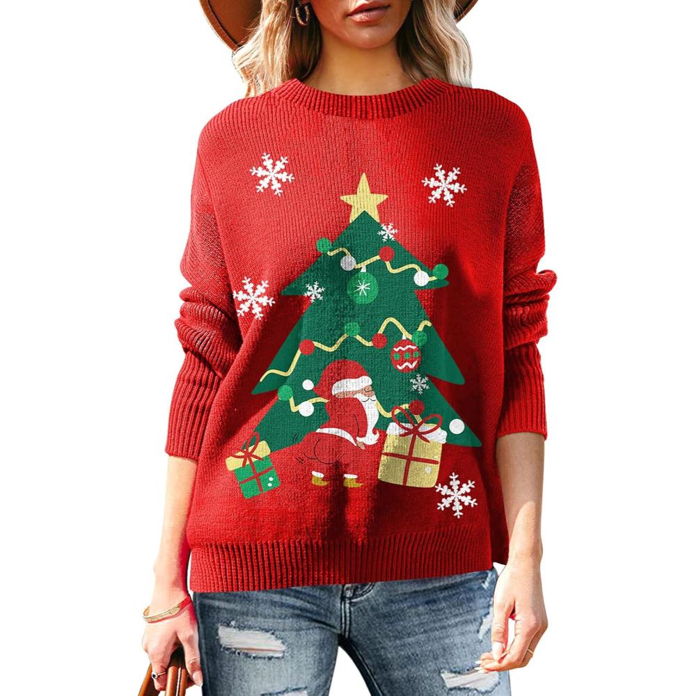 Long Sleeve Christmas Sweater With Holiday Print