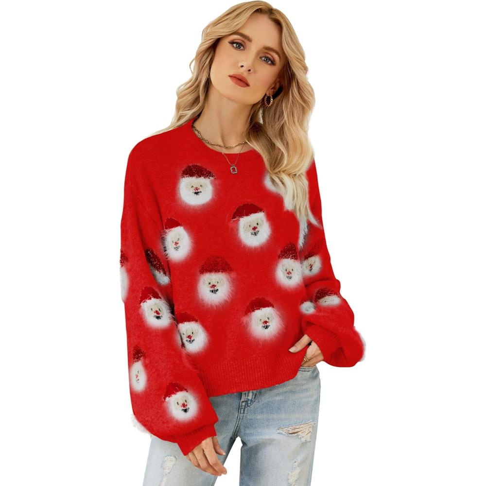 Playful Santa Knit Sweater For Christmas Parties