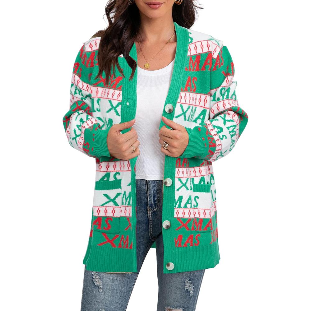 Christmas Cardigan With Snowflake Prints