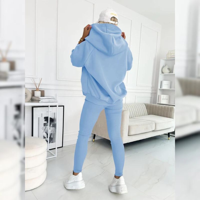 Casual Snap Buttoned Hoodie And Legging Three Piece Set