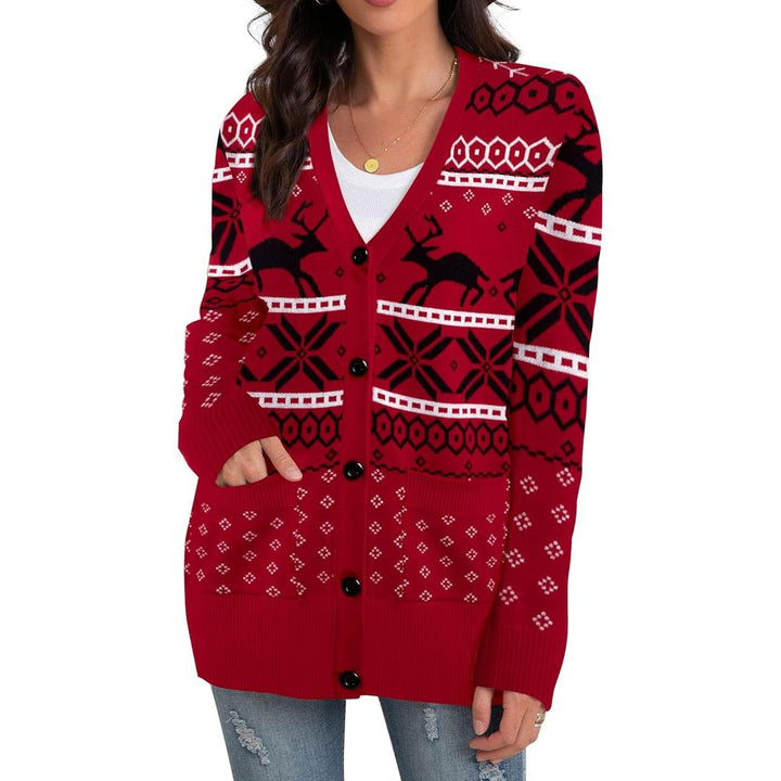 Christmas Cardigan With Snowflake Prints