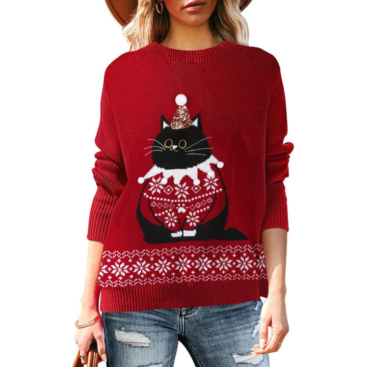 Long Sleeve Christmas Sweater With Holiday Print