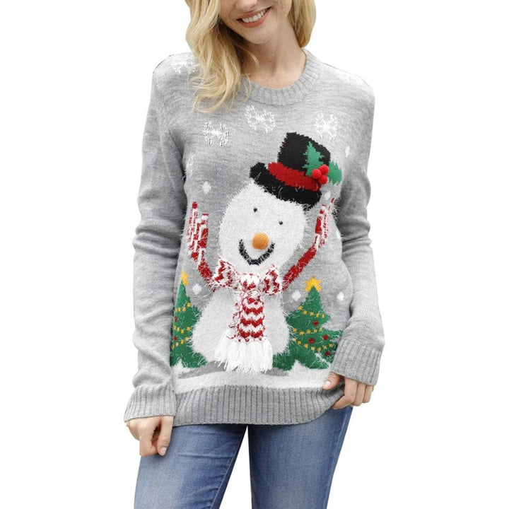 Long Sleeve Christmas Sweater With Holiday Print