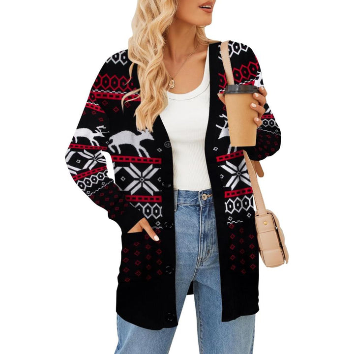 Christmas Cardigan With Snowflake Prints