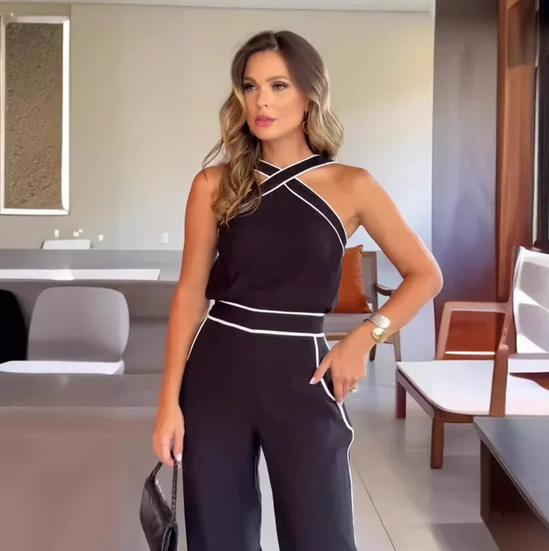 Halter Cross Design Sleeveless Jumpsuit