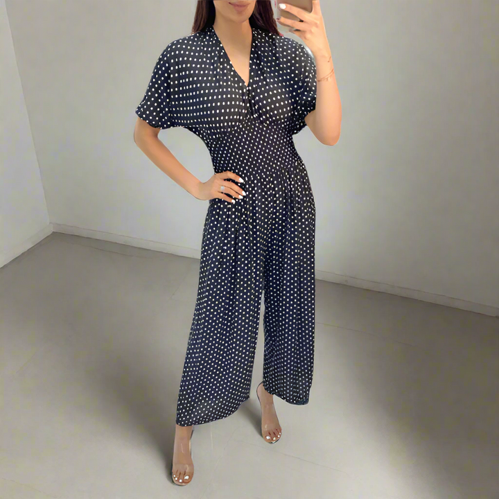 Polka Dot Printed Elastic Fit Jumpsuit