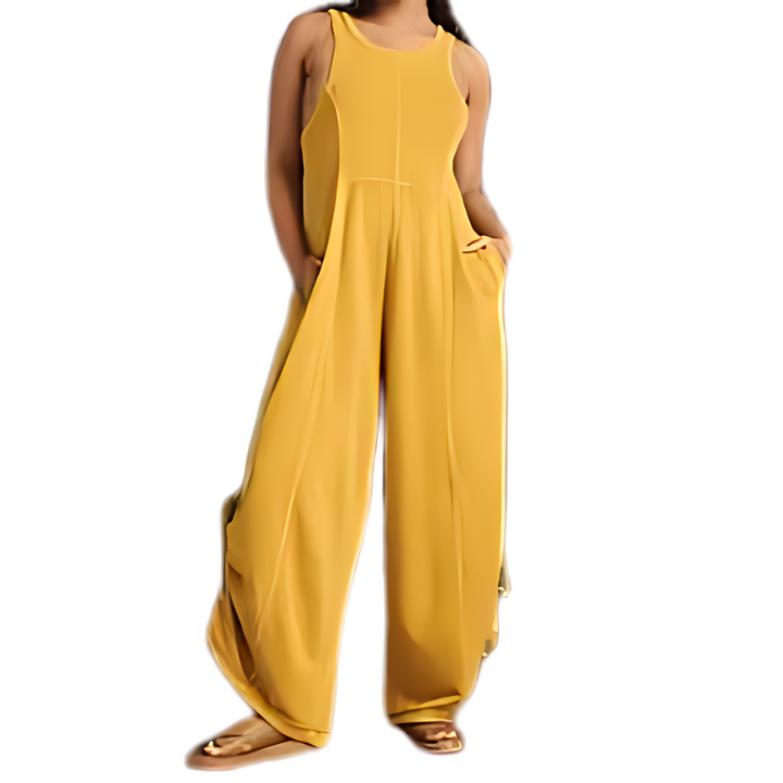 Wide Silhouette Sleeveless Jumpsuit With Side Pockets