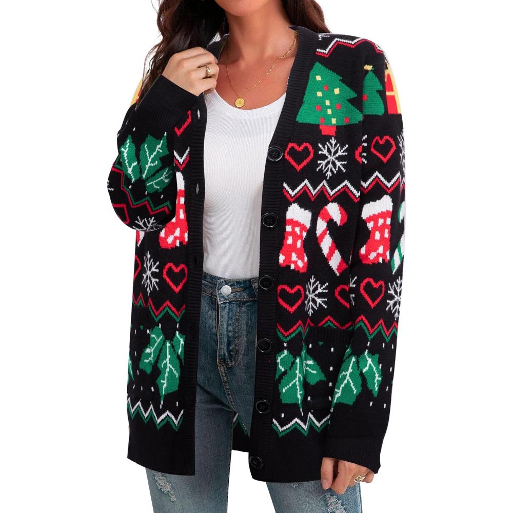 Christmas Cardigan With Snowflake Prints