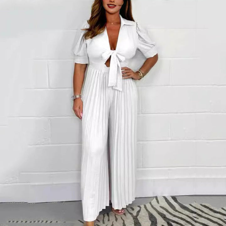 Women Solid Color Pleated Jumpsuit