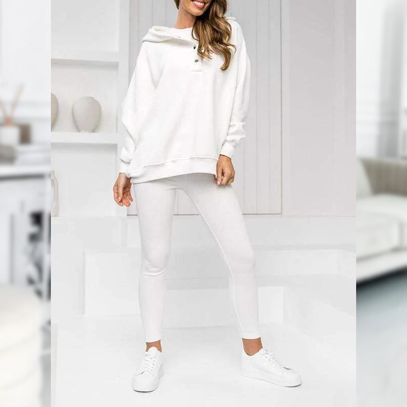 Casual Snap Buttoned Hoodie And Legging Three Piece Set