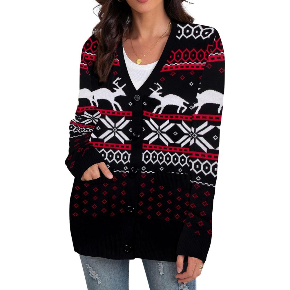 Christmas Cardigan With Snowflake Prints