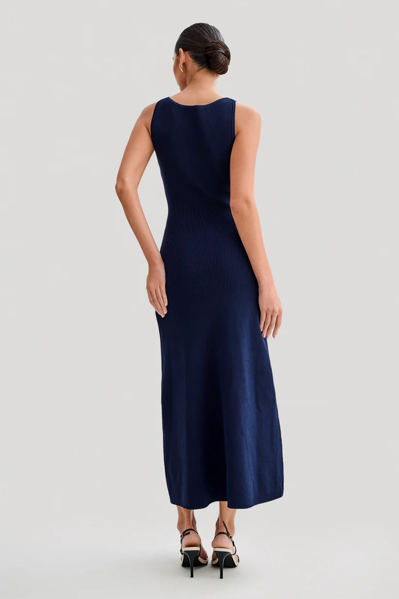 Sleeveless Ribbed Maxi Dress With Button Detailing