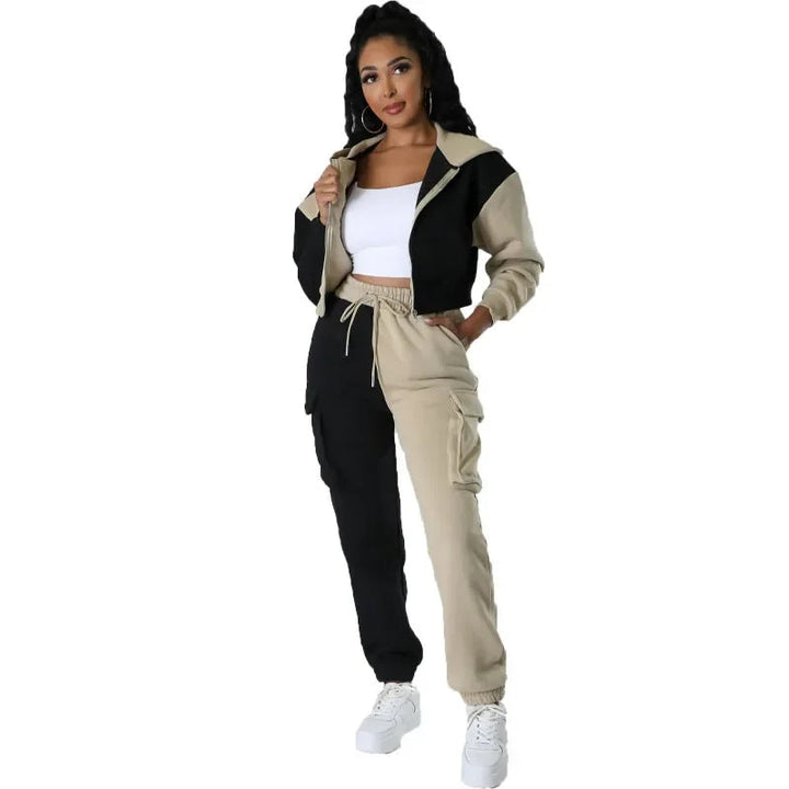 Two Tone Hooded Tracksuit Set