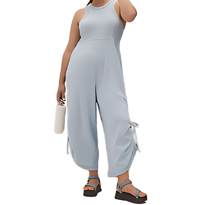 Wide Silhouette Sleeveless Jumpsuit With Side Pockets