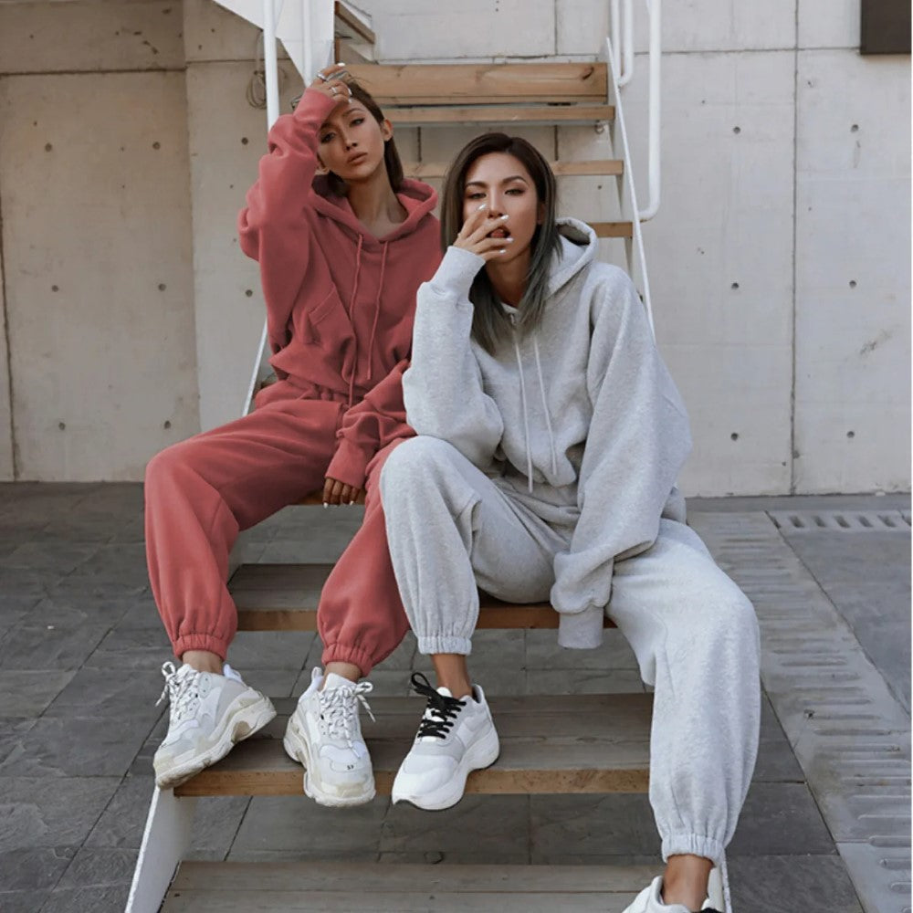 Two Piece Hooded Tracksuit Set