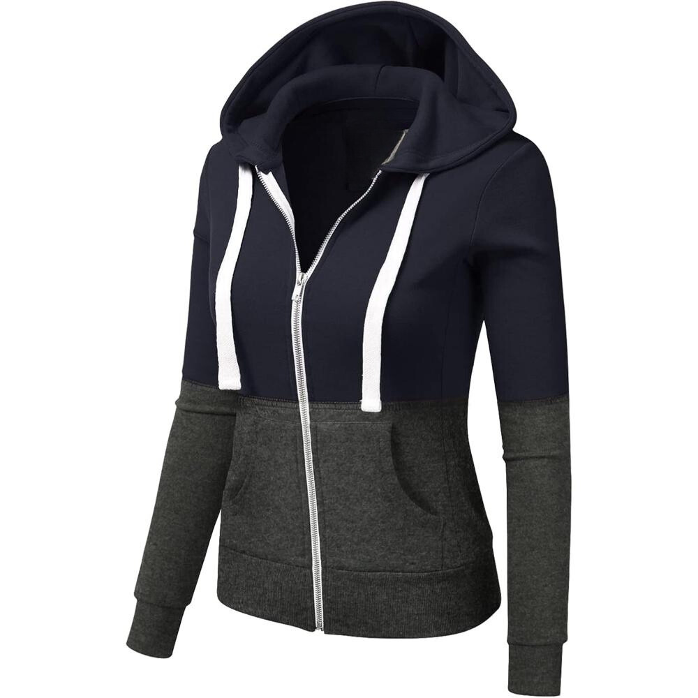 Full Zip Hooded Sweatshirt With Contrast Panel Design