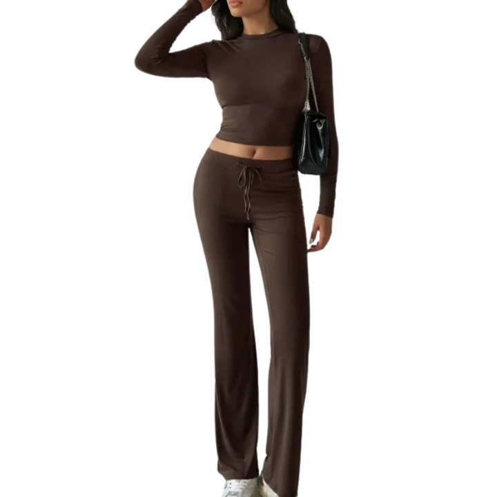 Two Piece Lounge Set With Short Sleeve Top And Adjustable Pants