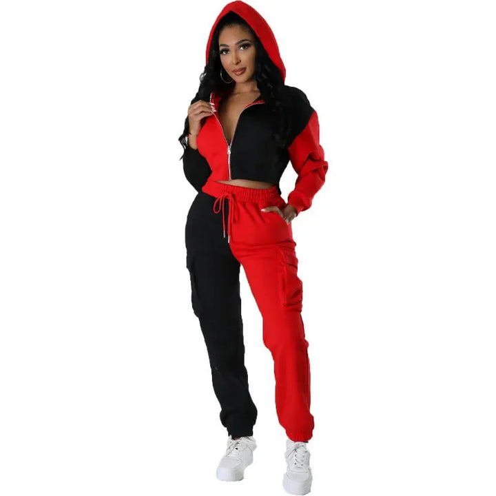 Two Tone Hooded Tracksuit Set