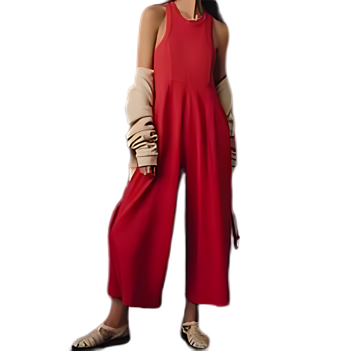 Wide Silhouette Sleeveless Jumpsuit With Side Pockets