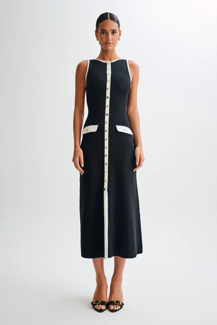 Sleeveless Ribbed Maxi Dress With Button Detailing