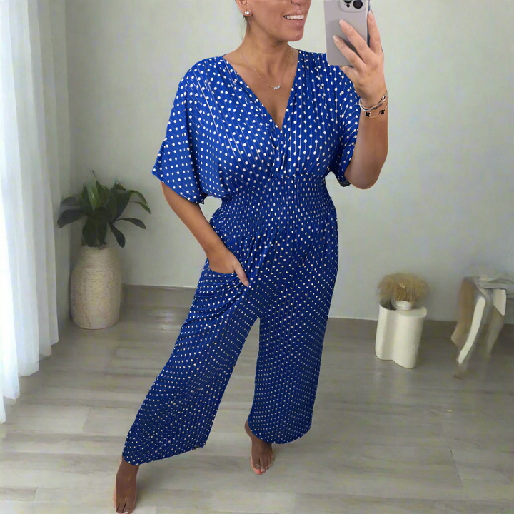 Polka Dot Printed Elastic Fit Jumpsuit