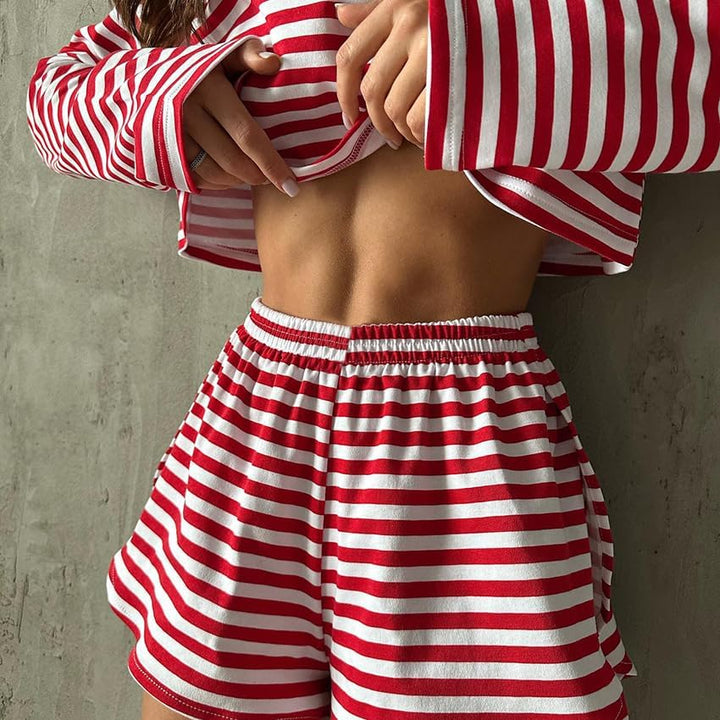 Striped Long Sleeve Top And Short Set