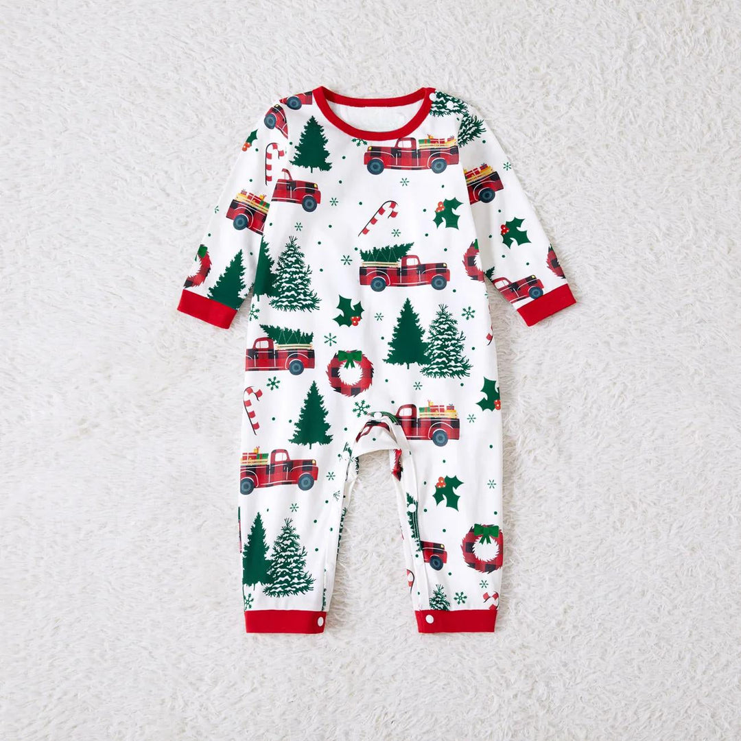 Matching Christmas Tree And Car Print Long Sleeved Pajama Set