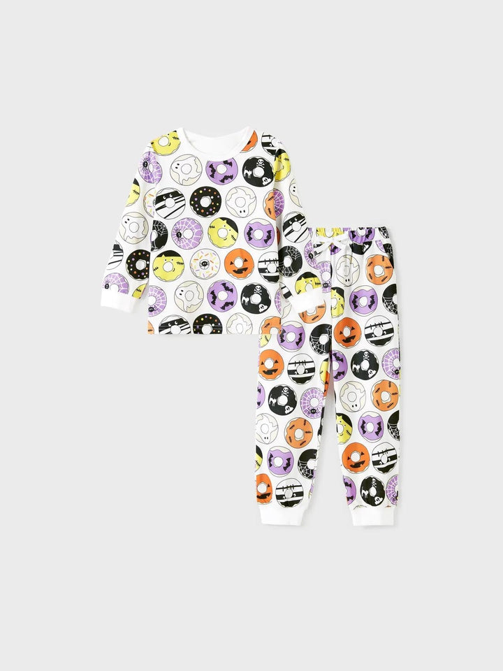 Halloween Family Matching Funky Donuts Print Pajama Set With Pockets