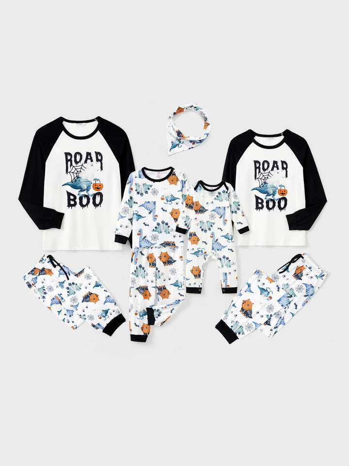 Halloween Family Matching Dinosaur And Pumpkin  Printed Pajama Set