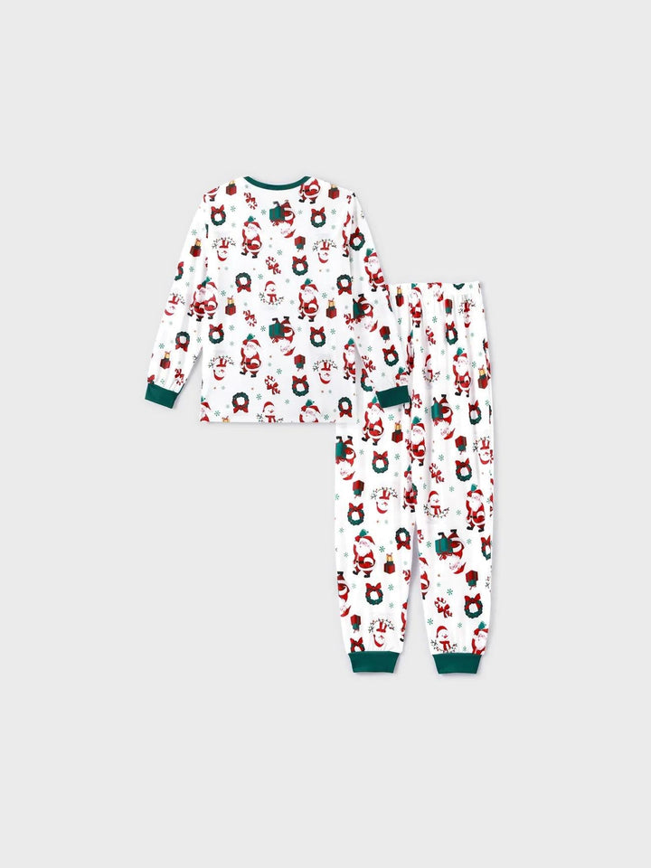 Christmas Family Matching Santa And Wreaths Print Pajama Set