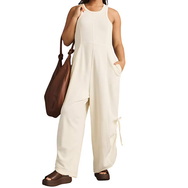 Wide Silhouette Sleeveless Jumpsuit With Side Pockets