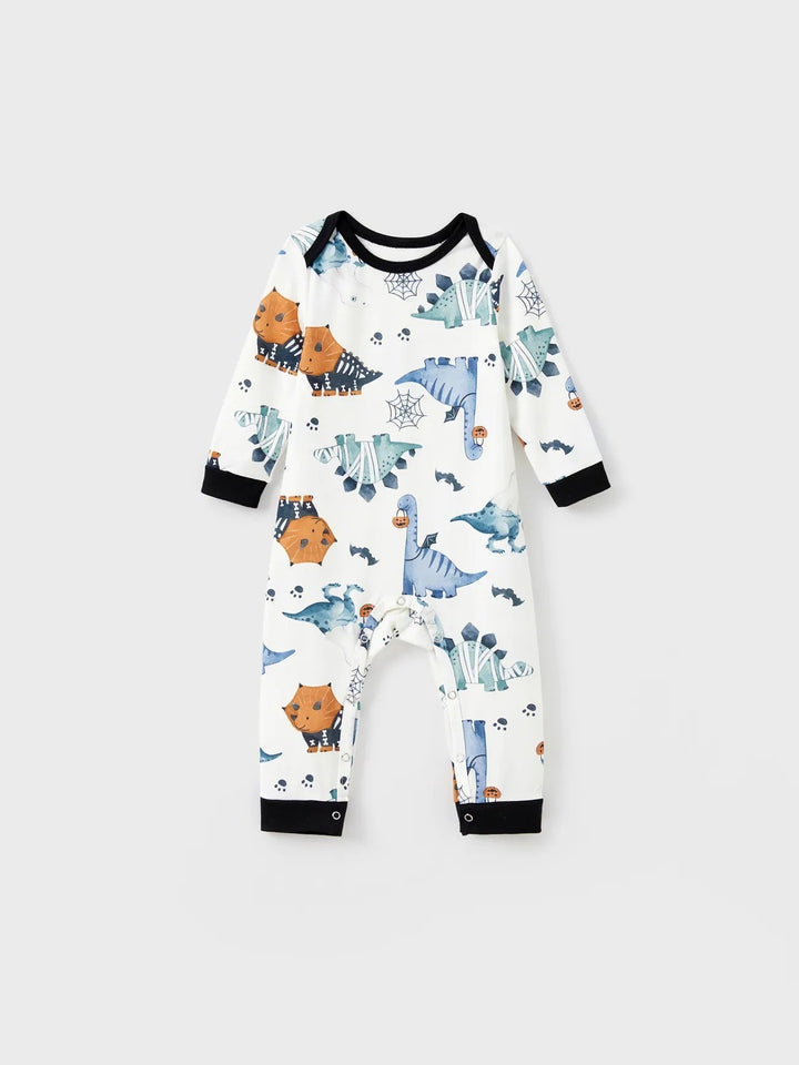 Halloween Family Matching Dinosaur And Pumpkin  Printed Pajama Set